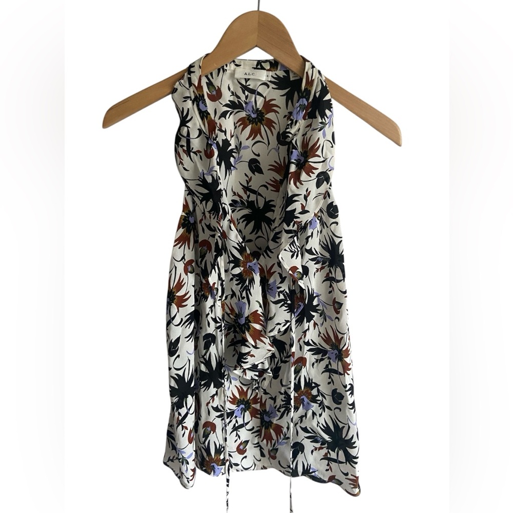 A.L.C. Silk Top White Floral Size 8